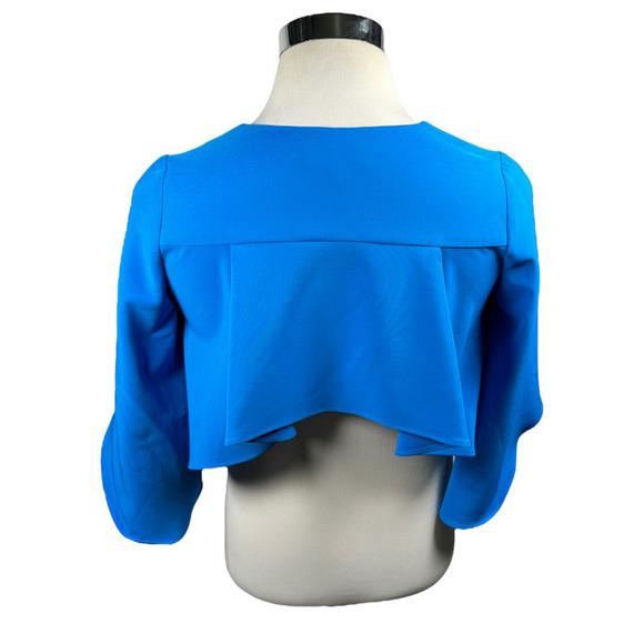 Milly Top Blouse Blue Womens Small Cropped 3/4 Sleeve Flare V Neck Pullover USA - Picture 2 of 10